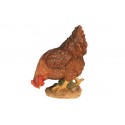 Poule picorant pm marron 26 cm en résine