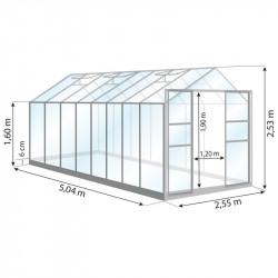 Dimensions de la serre en verre trempé LAURUS de 12.90 m²