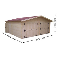 Garage double en bois Vermont 34.93 m² madriers de 42 mm