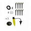 Contenu du kit duo max Iriso avec 10 goutteurs, supports, tuyau, filtre et 3 pieds goutteurs