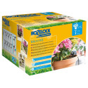 Boîte du kit Hozelock Easy Drip Micro Kit pour balcons et terrasses, avec 15 goutteurs pour l’arrosage automatique de jardinière