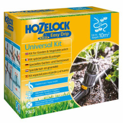Boîte du kit d’arrosage Hozelock Easy Drip Universal Kit, conçu pour le jardin et le potager, couvrant jusqu’à 10 m² avec 10 arr
