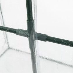 Zoom sur la jonction des tubes métalliques de la structure de la serre de jardin adossée 2 m²