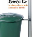 Installation du collecteur Speedy Eco sur une gouttière avec tuyau flexible relié à une cuve verte