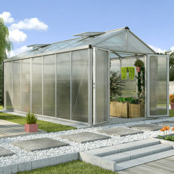 Serre de jardin Zeus Comfort en polycarbonate 10 ou 16 mm avec base