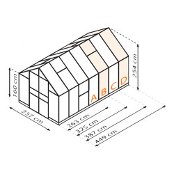 Schéma des différentes dimensions au choix sur la serre de jardin Olymp