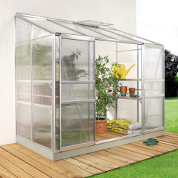 Serre adossée IDA 3300 - 3,30 m² en polycarbonate, porte coulissante & lucarne