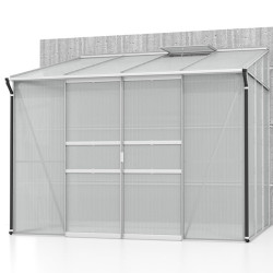 Serre adossée IDA 5200 - 5,20 m² polycarbonate avec porte coulissante et lucarne