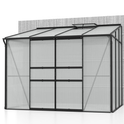 Serre adossée en aluminium et polycarbonate durable, idéale pour plantations et semis