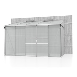 Serre adossée IDA 6500 - 6,50 m² polycarbonate avec porte coulissante et lucarnes
