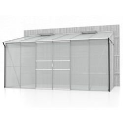 Serre adossée IDA 7800 - 7,8 m² en polycarbonate avec porte coulissante & lucarnes