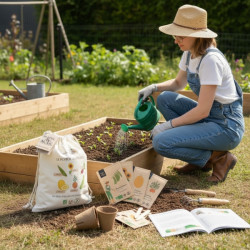 Kit de jardinage “Le potager des paresseux” – Graines, pots et guide