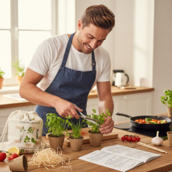 Kit de jardinage “Les plantes aromatiques” – Graines, pots et guide