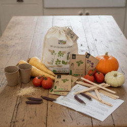 Kit de jardinage “Les légumes d’antan” – Graines, pots et guide