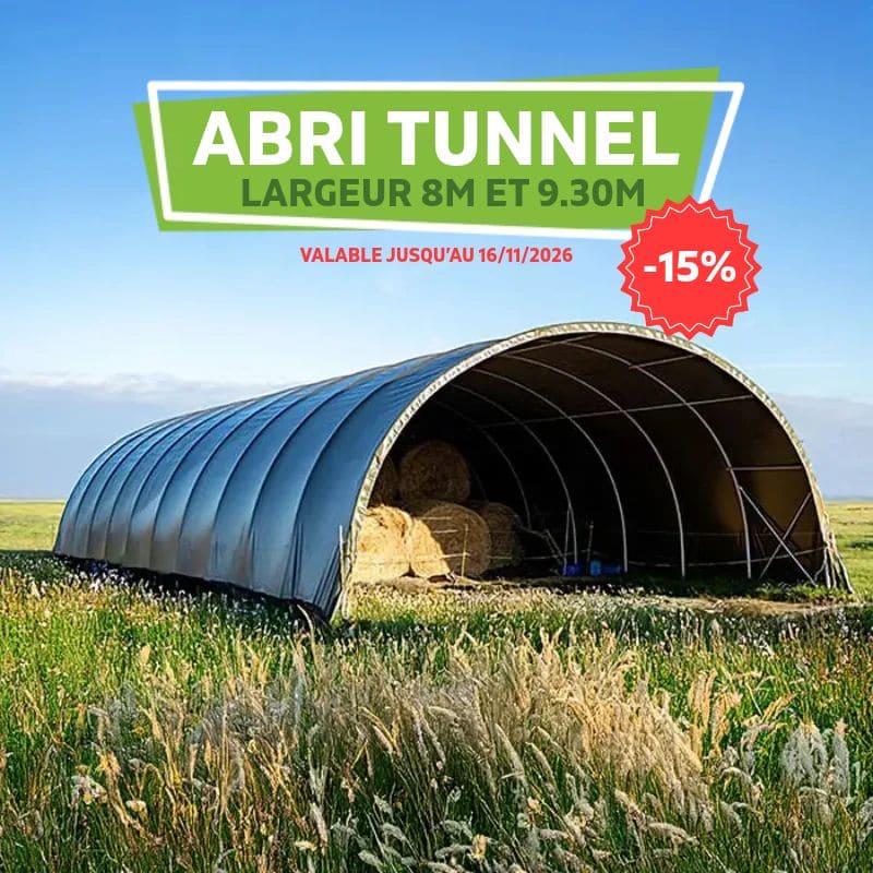 Abris tunnel largeur 8m et 9.30m en promotion